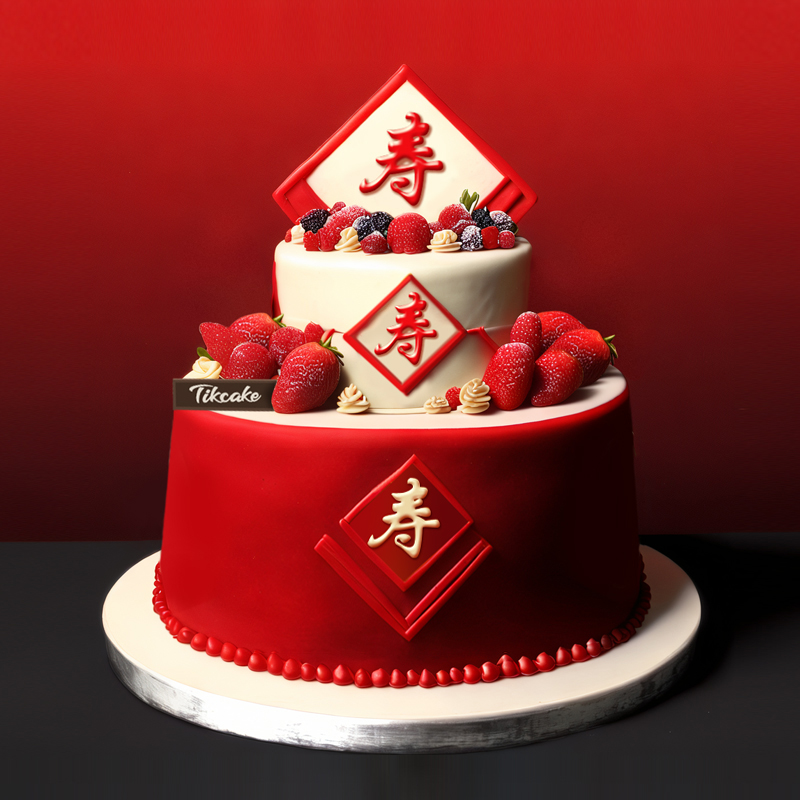 原创双层祝寿水果翻糖蛋糕