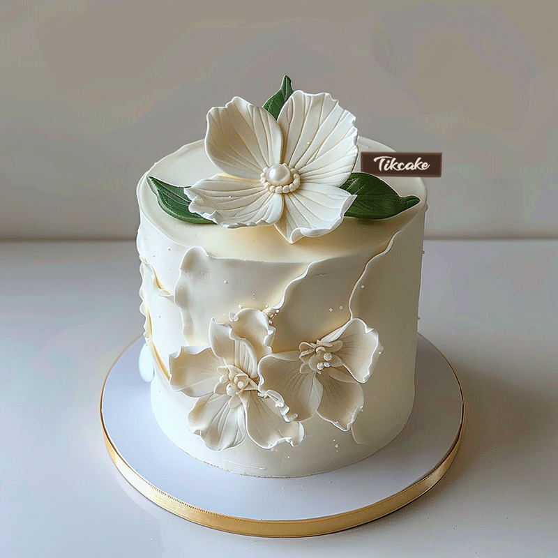 原创优雅白色系翻糖鲜奶蛋糕