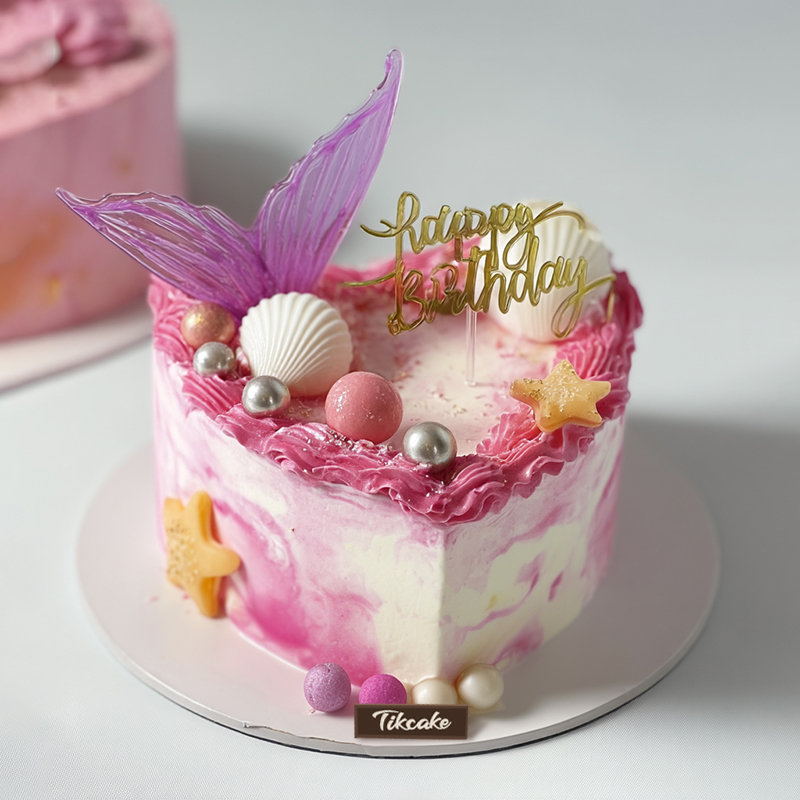 原创鱼尾主题爱心鲜奶蛋糕