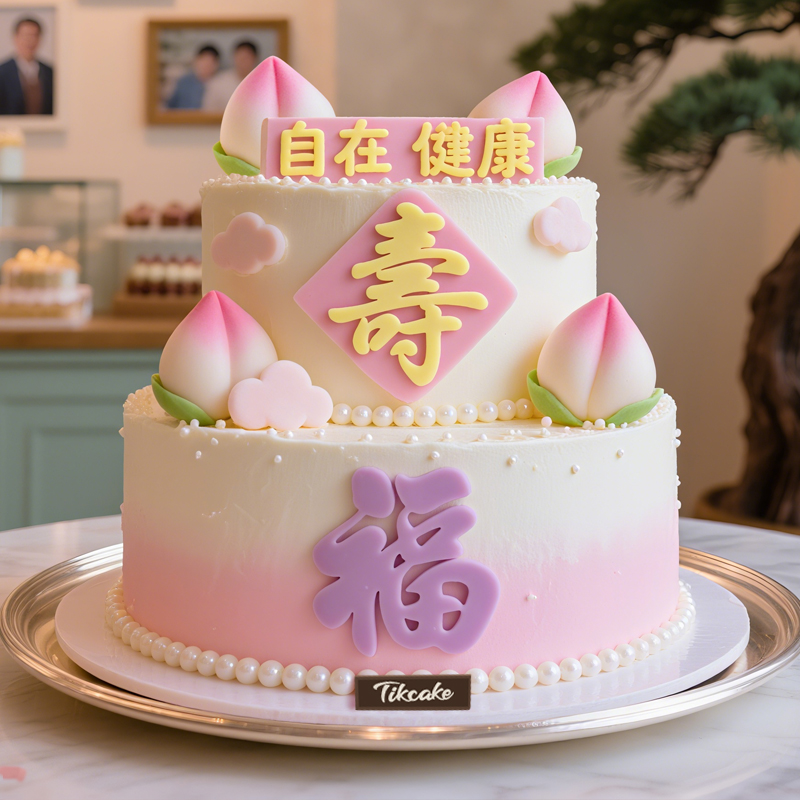 原创祝寿主题双层鲜奶蛋糕（二）