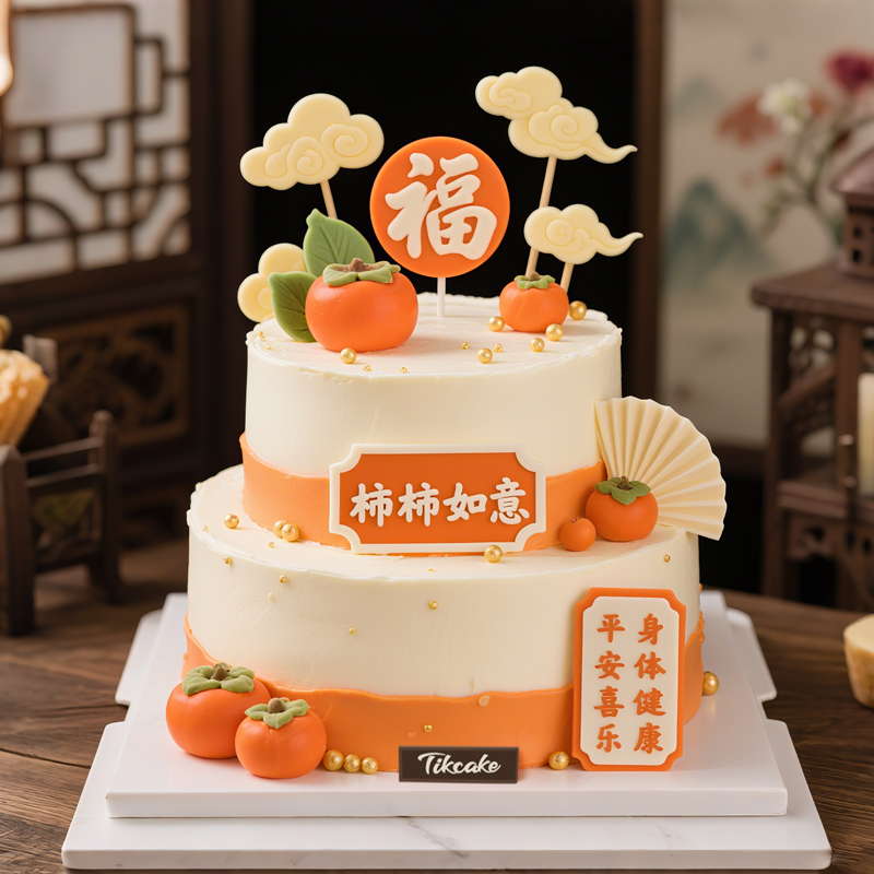 原创双层祝寿主题翻糖鲜奶蛋糕（二）