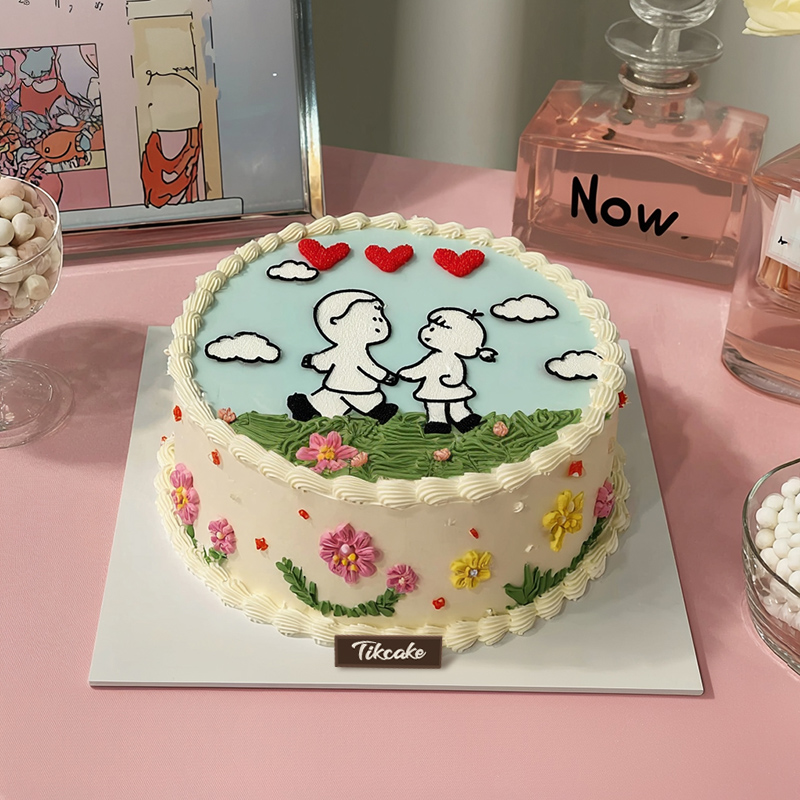 原创浪漫爱心主题鲜奶蛋糕