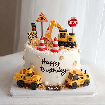 原创挖挖机主题儿童鲜奶蛋糕（二）